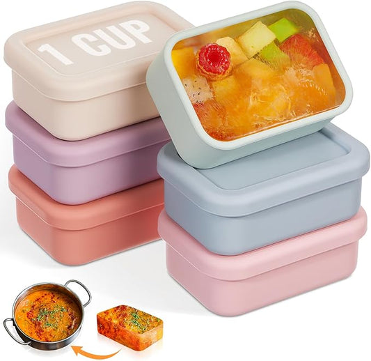 6 Packs 1 Cup Silicone Soup Freezer Molds with Lid Silicone Soup Freezer Trays Rectangle Reusable Food Preserving Tray Freezing Sauces Stews(Multiple Color)