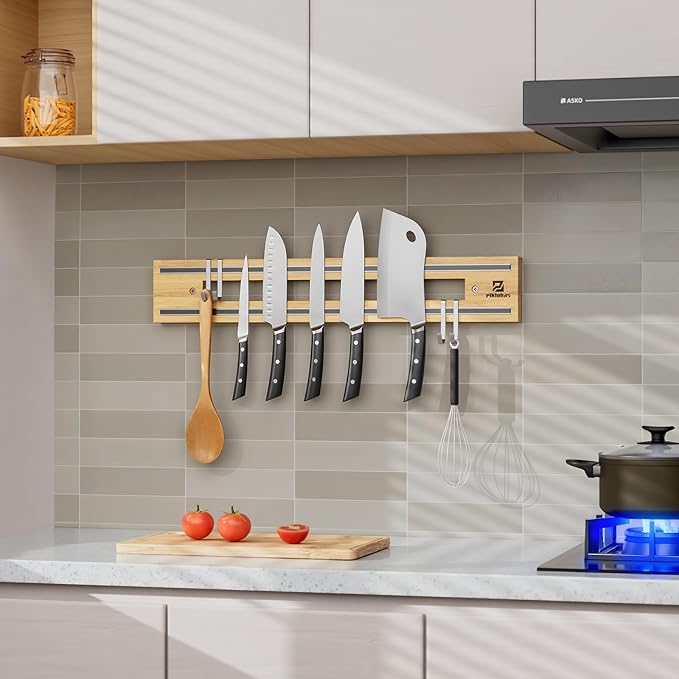 Magnetic Knife Holder for Wall, Magnet Knife Storage Strip Wooden 16.5 Inch, Use as Knife Bar, Knife Rack, Kitchen Utensil Organizers Tool, Wall Mount, Housewarming, Party, Gift