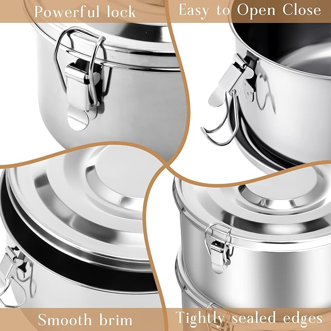 6 Pcs Stainless Steel Bento Box with Lockable Clips to Leak Proof Food Storage Containers Metal Lunch Container, Reusable Dishwasher Safe Lunch Snack Boxes, 6 Sizes