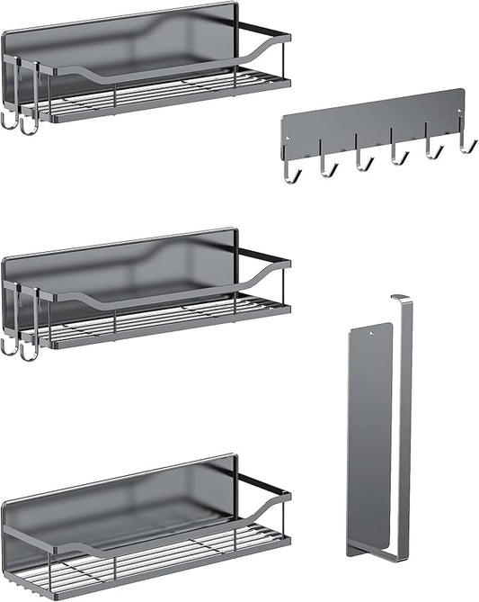 Multifunctional Magnetic Shelf for Washing Machine, Refrigerator, Microwave, and Any Metal Surface, Powerful Magnetic Shelves Include Magnetic Paper Towel Holder, Unique Hollow Design (5 pcs - Grey)