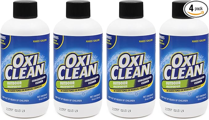 OxiClean Outdoor Multipurpose Super Concentrated Cleaner - Makes 4 Gallons Stain Remover Driveway for Concrete (4 Pack 6oz Bottle = Gallons) White 24 Fl Oz