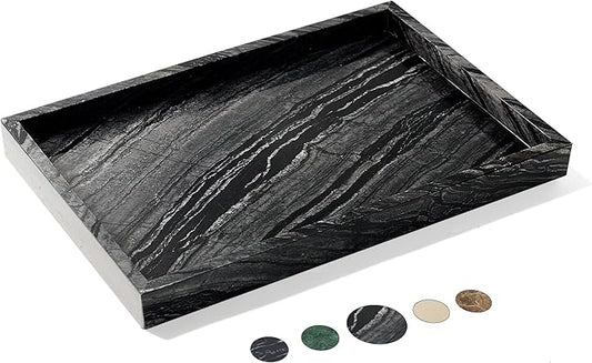 Natural Marble Tray for Bathroom, Genuine Ancient Wood Grain Marble Vanity Tray, Luxury Stone Trays for Dresser, Home Decor, Kitchen, Non-Resin/Non-Ceramic, 12"x 8", Ancient Wood Grain