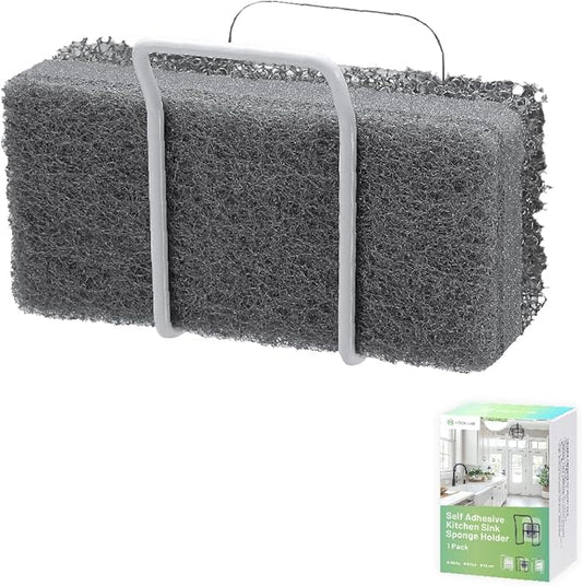 Hook LAB Reusable Sponge Holder for Kitchen Sink & Bathroom Organizer, Mountable Rack for Sponges, Scrubbers, Soaps and Brushes - White