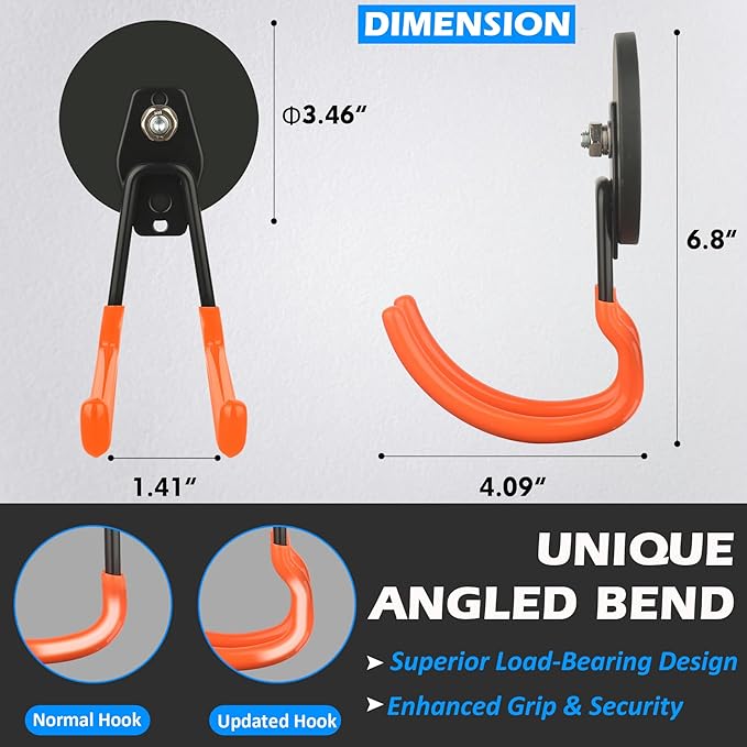MUTUACTOR New Updated Magnetic Hooks Heavy Duty,40lbs 2Packs Strong Magnetic Hooks for Hanging,Anti-Scratch Rubber Coated Magnets J-Hook for Organizing Heavy Impact Drivers Trailer Cord Garden Tools