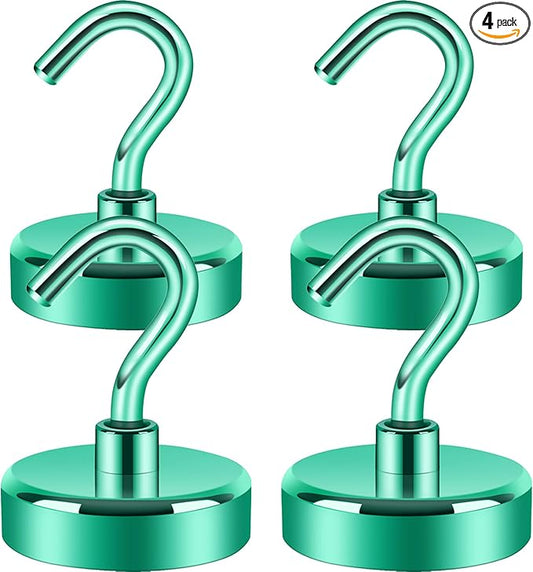 Neosmuk Magnetic Hooks Heavy Duty,Strong Magnet with Hook for Fridge, Super Neodymium Extra Strength Industrial Hooks for Hanging, Magnetic Hanger for Toolbox, Cruise, Grill(Green,4 Pack)