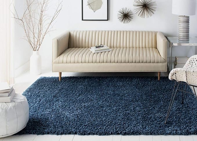 SAFAVIEH August Shag Collection Area Rug - 10' x 14', Navy, Solid Design, Non-Shedding & Easy Care, 1.5-inch Thick Ideal for High Traffic Areas in Living Room, Bedroom (AUG200M)