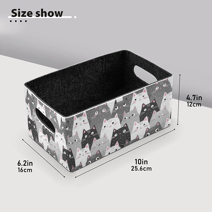 Kcldeci Cartoon Cats Kitten Storage Bins Baskets for Organizing, Black Grey White Sturdy Storage Basket Foldable Storage Baskets for Shelves Closet Nursery Toy