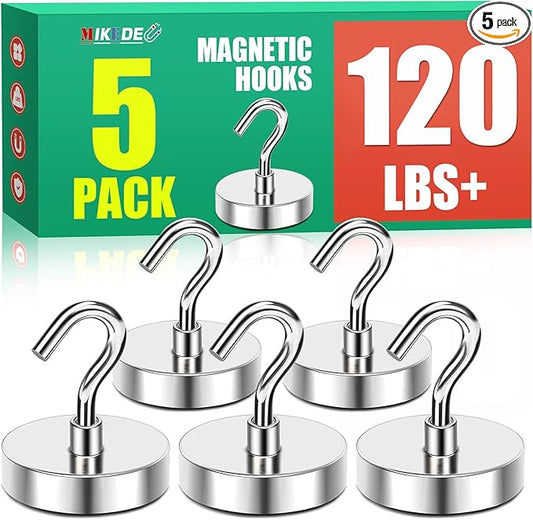 MIKEDE 5 Pack Magnetic Hooks, 120lbs Strong Magnets Hooks Heavy Duty, Extra Strong Cruise Hook for Hanging, Industrial Metal Refrigerator Hooks for Cruise Cabins, Fridge, Kitchen, Grill