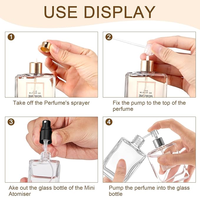 Domensi 60 Pcs 15 ml Glass Perfume Bottles Mini Glass Empty Spray Atomizer Bottles Bulk Refillable Perfume Dispenser Container with Pump Tool for Travel Skin Care (Black)
