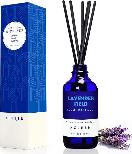 Reed Diffuser Set, Lavender Field Oil Diffuser with Sticks, Long-Lasting Home Fragrance Reed Diffusers for Bathroom Shelf Office Decor, Luxury Air Fresheners 3.7 oz(110ml)