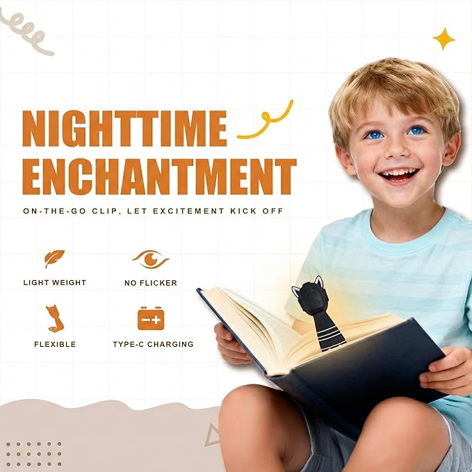 Rechargeable Kids Book Light, Cute Bookmark Reading Light for Kids, Dimmable Portable LED Book Light for Reading in Bed, Eye-Caring Bedtime Reading Lamp for Children & Travel, Monkey
