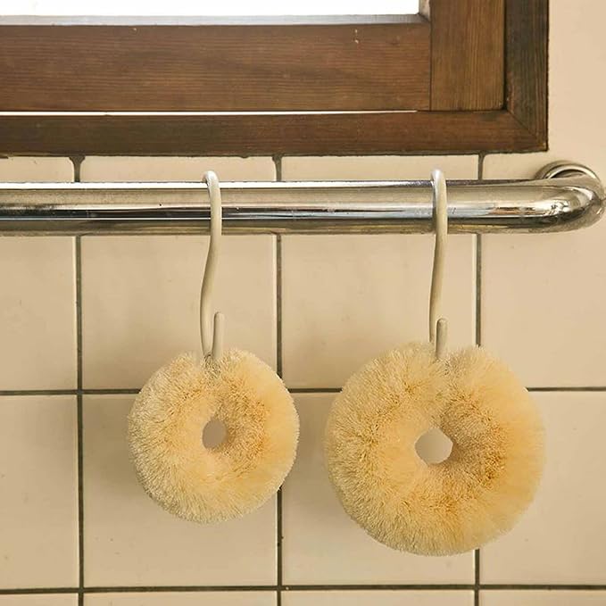 Kamenoko Tawashi - Sisal Hemp Scrubbers - Set of 2 - Soft - White - Small - Ideal for Cleaning Delicate Coated Pans and Pots - Made in Japan