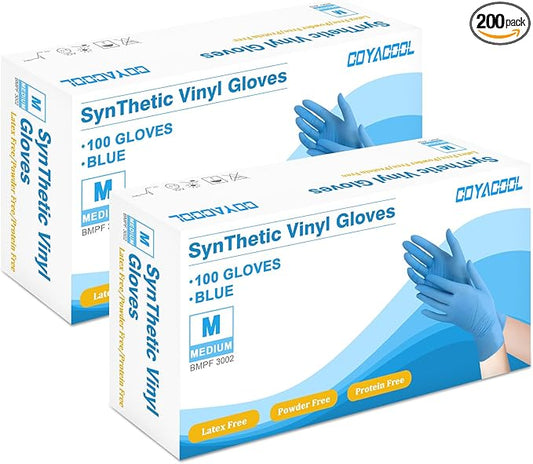 Disposable Gloves Medium, Nitrile and Vinyl Blend Material Gloves, Latex Free, 4 Mil 200 Pc Food Grade Glove for Cleaning, Food Prep, Hair Dye, Tattoo, Blue
