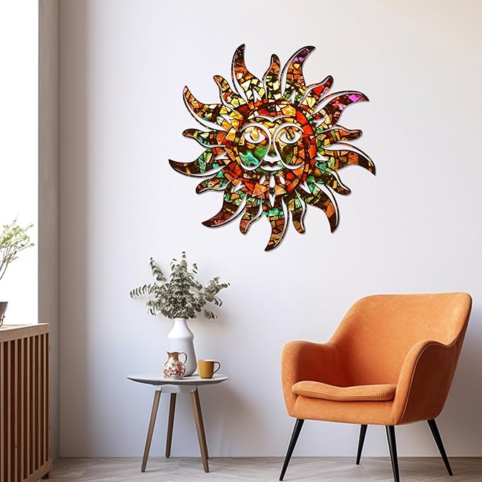 KOYILTD Unique Sun Metal Wall Art Outdoor Decor or Indoor Decor Multicolor and Rust Proof Wall Sculpture Farmhouse Metal Decorative Wall Art for Bedroom Living Room Garden Patio Pool (12 in, Sun A)