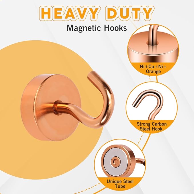 Neosmuk Magnetic Hooks, Cruise Ship Essentials, 40lb+ Heavy Duty Magnetic Hooks for Cruise Cabins, Refrigerator, Grill, Hanging, and Travel | Extra Strong Must-Haves Magnet Hook,Bronze