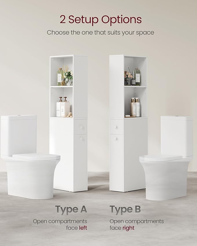 VASAGLE Slim Bathroom Storage Cabinet, Narrow Freestanding Cabinet with Storage Drawers and Adjustable Shelf, for Small Spaces, Modern Style, Cloud White UBBK567T14S | Narrow, Freestanding, Storage Drawers, Adjustable Shelf, Modern Style