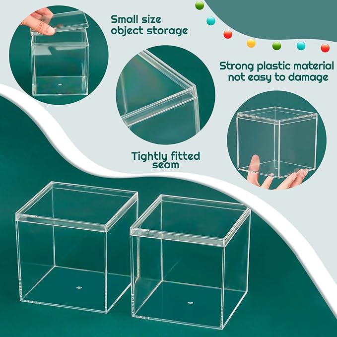 Blulu 8 Pcs Clear Acrylic Box with Lid Plastic Jewelry Mini Storage Box Mini Cube Containers for Candy and Tiny Jewelry Easter Party Favor(3.3 x 3.3 x 3.3 Inch,Classic Style)