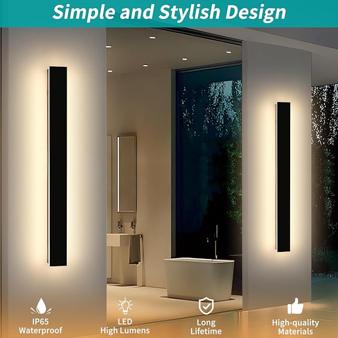 Mikeru 47.2in Outdoor Wall Light Fixtures, 3000k Exterior Wall Sconces, Acrylic Invisible Lighting for Porch, Balcony, Patio & Garage