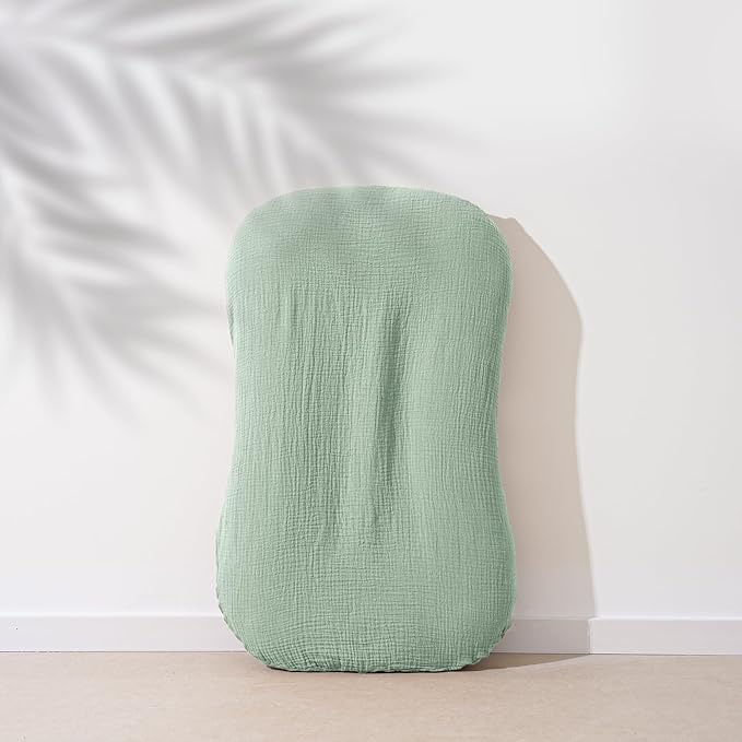 Muslin Baby Cover for Newborn, Soft and Breathable 100% Cotton Lounger Slipcover Neutral, Pack of 2(Green, Ivory)