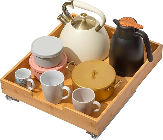 HOLDN’ STORAGE Bamboo Wooden Pull out Cabinet Organizer 17"W x 21"D Requires At Least a 18.25"W x 21"D Cabinet Opening W/Lifetime Limited Warranty, Bamboo Tray and Heavy Gauge Metal Rails