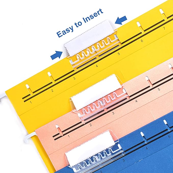 hupos File Folder Tabs, 100+200 Sets Hanging File Folder Tabs with Inserts for Hanging Folders, 2 Inch Clear Plastic Hanging File Tabs for Quick Identification
