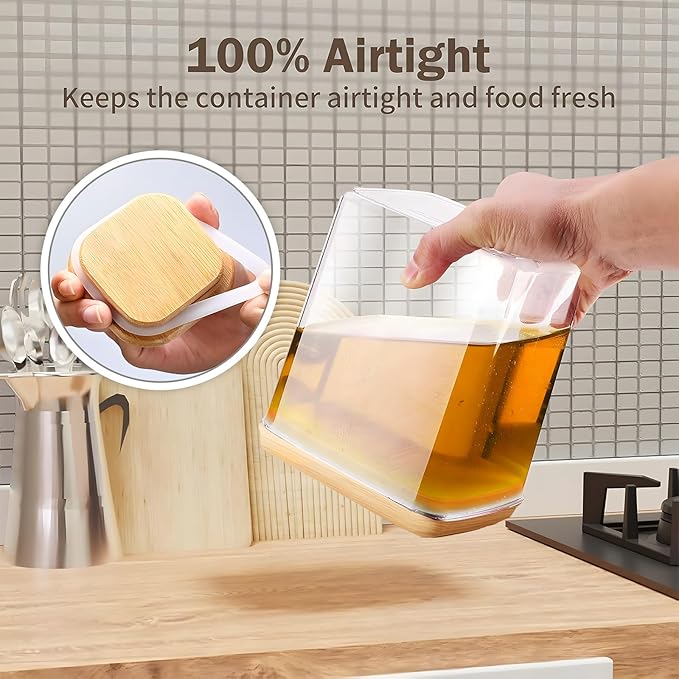 Square Storage Containers with Lids, Clear Food Storage Container Jar with Sealing Bamboo Lid for Noodles Flour Cereal Rice Sugar Tea Coffee Beans (20oz*3/40oz*2/67oz*1)