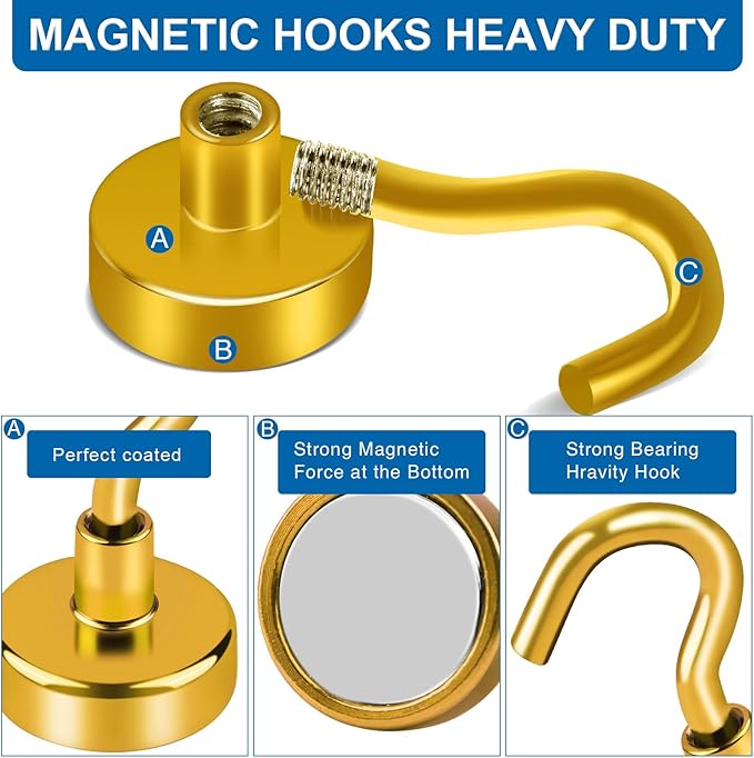 LOVIMAG Cruise Essentials, 170Lbs Cruise Door Magnets, Yellow Magnet Hooks for Cruise Cabin Strong Magnetic Hooks for Hanging, Refrigerator, Celling -6 Pack