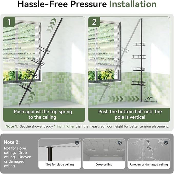 Corner Shower Caddy Tension Pole-4 Tier Adjustable Bathroom Shower Organizer with Soap Holder, Rustproof Shower Shelves Shower Rack for Inside Shower, Bathtub Shampoo Storage 29-118", Black