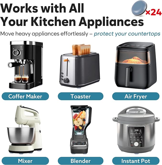 Appliance Sliders for Kitchen 24 PCS Self-Adhesive Small Kitchen Finds Appliance Slider Hacks Easy to MovIing & Space Saving Must Have Home Gadgets Mixer Accessories for Countertop