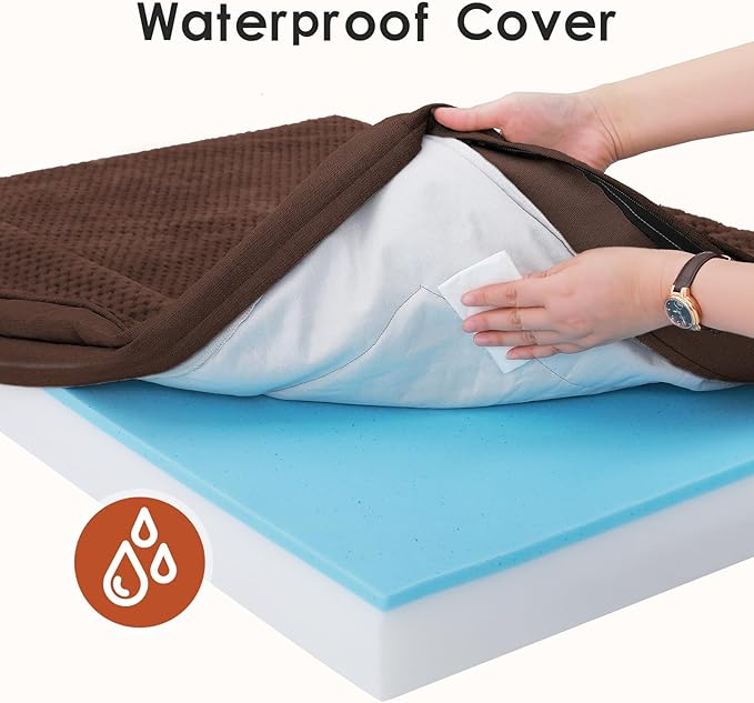 Orthopedic Dog Beds Large Sized Dog, 41x27x6 Inches Memory Foam Pet Bed for Large Dogs, Washable Removable Cover, Nonskid Bottom, Waterproof, Brown Grey