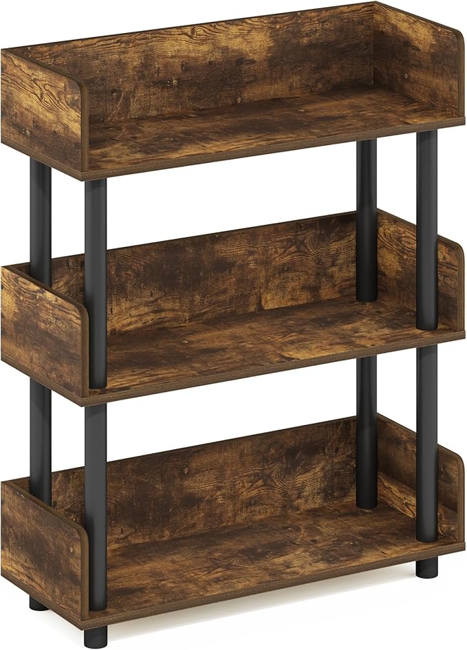 Furinno TURN-N-TUBE 3-Tier Display Shelf, Storage Shelves, Book Shelf, Open Shelves with Rounded Corner Top Edges, for Organization and Storage, Living Room, Home Office, Amber Pine