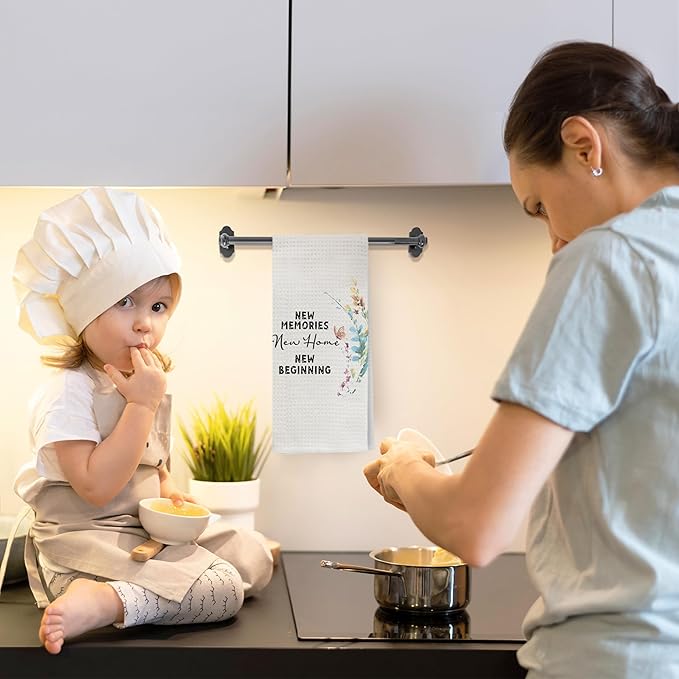 New Memories Home Beginning Kitchen Towels, House Warming Gifts New Home Hand Towels for Bathroom Kitchen Decorative, Housewarming Gifts for Women Dish Tea Towels Drying Cloth, 16x24 Inch
