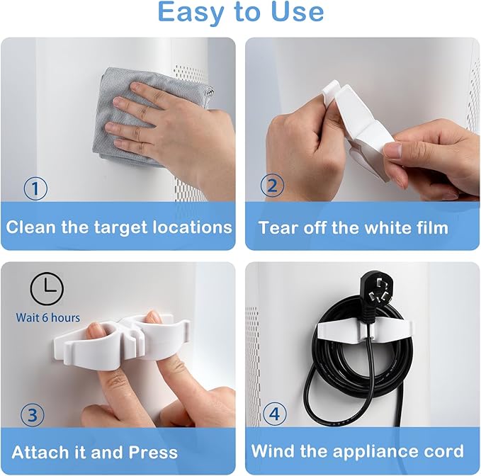 Cord Organizer for Appliances, 8 Pack Upgraded Kitchen Appliance Cord Organizer Stick On Appliance Wire Organizer Wire Wrapper for Kitchen Appliances Mixers, Coffee Maker, Pressure Cooker