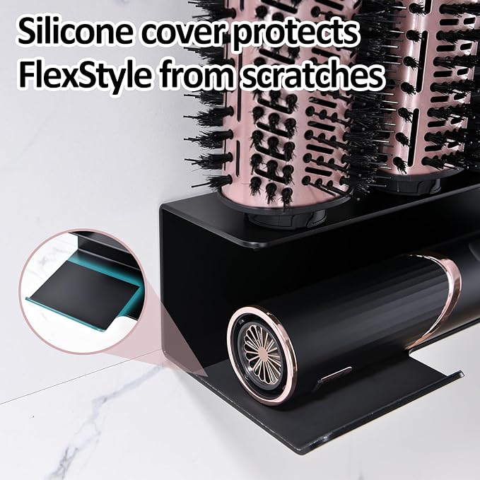 Affogato Hair Dryer Holder Compatible with Shark FlexStyle, Wall Mount Organizer for Shark Flex Style HD430/HD435/HD440BK/HD433CP Attachments, Storage Rack for Curlers Brushes Diffuser Accessories