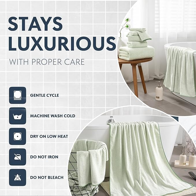 4 Piece Bath Towel Set 35"x70"Oversized Bath Towel for Bathroom Ultra Soft Fluffy Extra Large Bath Sheet Luxury Premium Bathroom Towel Highly Absorbent Quick Dry Shower Towel for Hotel Spa,Green White