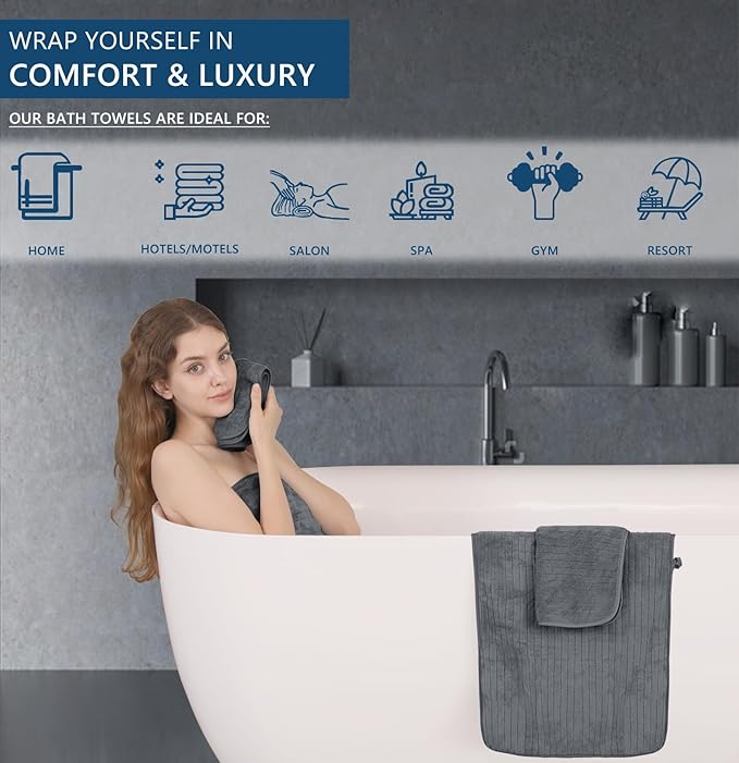 Bath Towel Set 8-Piece Premium Bathroom Towel Set,Extra Soft 2 Oversized Large Bath Sheet 35"x70",2 Hand Towel 16"x31",4 Washcloths 13"x13",Highly Absorbent Quick Dry Microfiber Towel (Grey)