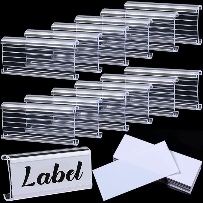 Yulejo 150 Pieces Wire Shelf Label Holders Wire Label Holder Plastic Shelf Tags for Shelving Clips with Paper Inserts, Compatible with 1-1/4 Inch Shelves