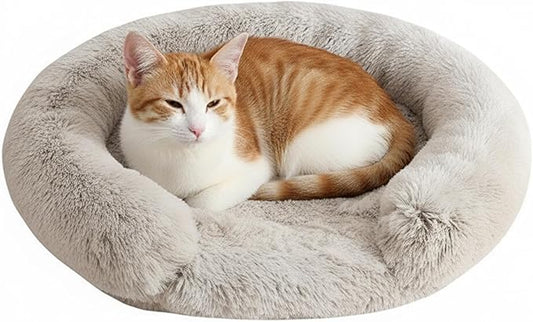 Fluffy Dog Bed Calming Donut Beds for Large Dogs Warming Round Small Medium Pet Nest Cozy Cat Mattress Indoor Washable Puppy Kennel Kittens Sleep Mat (XS, 20×20 inch, Gradient Coffee)