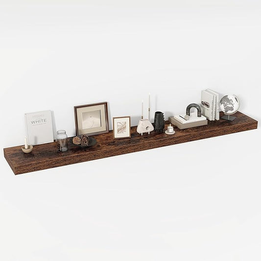 72 Inch Floating Shelves, 12" Deep Floating Shelf Wall Mounted, 72" Wall Shelves, Rustic Deep Bookshelf, Extra Deeper & Thicker Display Shelves for Bedroom, Living Room, Brown, Set of 1