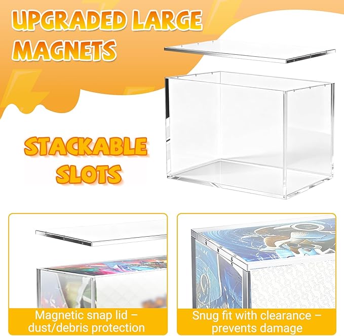 Upgrade PKMN Booster Box Acrylic Case, 5mm Thick Clear Acrylic Protector, PKMN Booster Box Case, Premium Magnetic Holder, Storage Container for Trading Card Collection