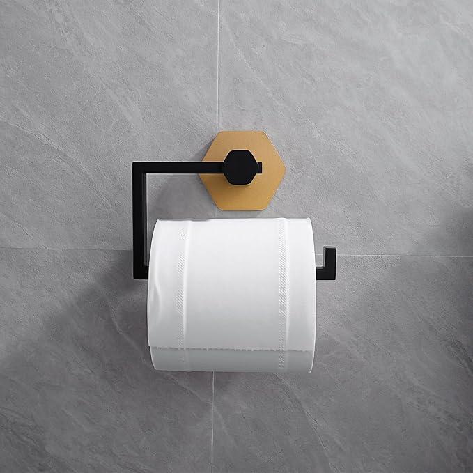 GERZWY Bathroom Hardware Accessories Sets 2-Pieces Stainless Steel - Toilet Paper Holder Towel Ring (Black & Gold)