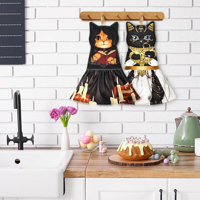 PAT JUUMG Cat Hand Towels, Cute Decorative Hanging Face Towels for Bathroom Kitchen, Super Absorbent Soft, Cat Lovers Gifts for Women, Housewarming for People Who Love Cats