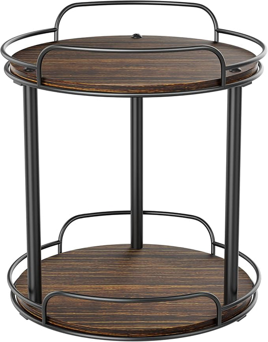LAMU 9.1'' Wood Lazy Susan Turntable Organizer for Cabinet, 2 Tier Lazy Susan Spice Rack Organizer for Kitchen, Table Top, Countertop, Pantry, Medicine Organizer