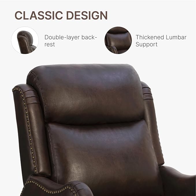 Leather Pushback Recliner Faux Armchair with Rivet Decoration Single Sofa Accent Chair for Living Room Bedroom