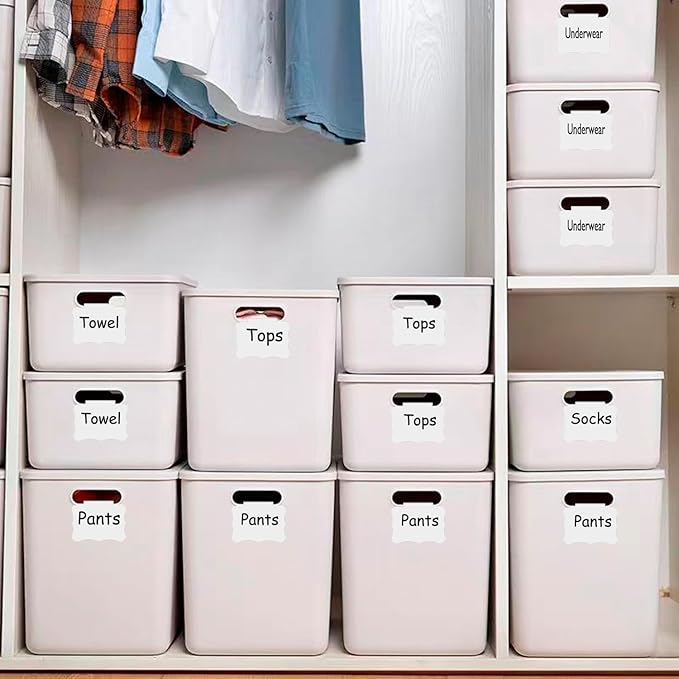 Basket Labels Clip, Include 20 Kitchen Clip Label Holder Removable PVC Bin with 2 Chalk Marker for Basket Pantry Organization -White