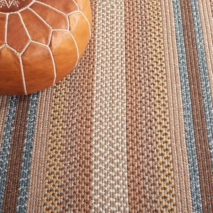 SAFAVIEH Washable Rug Outdoor Braided Collection - 3' x 5' Oval, Brown & Multi, Handmade & Reversible, Non-Shedding & Easy to Clean, Ideal for Patio, Backyard, Mudroom (BRD313A)