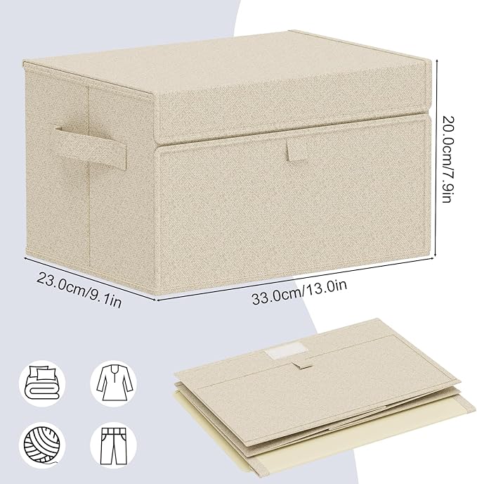 Fabric Storage Boxes, Closet Organizer with Handles, Basket Bins with Flip Cover, Cube Organization for Clothes, Shoes, Blankets, 13x9.1x7.9in, Grey and Beige, 2 Pack