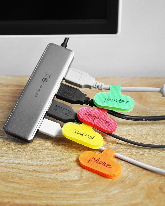 32 Pcs Cable Labels, Multi-Color Write On Cord Label, Wire Labels, Cable Tags, Wire Tags for Electronics, Computers Cable Management and Identification, Assorted Colors, 1.2" x 0.63"