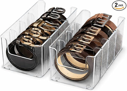 Drawer Belt Organizer for Men –Semi-clear Belt Storage Box for Dress & Leather Belts, Closet Drawer Organization, Holds Up to 10 Belts