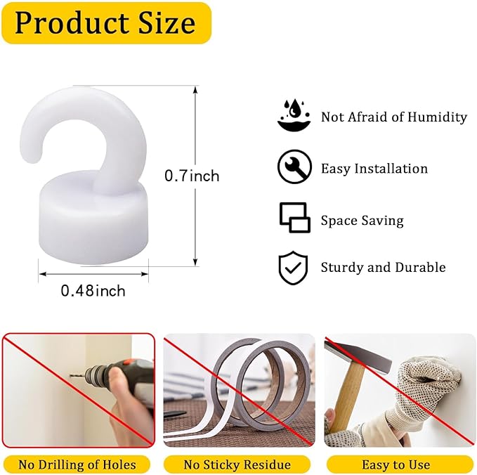 Small Magnetic Hooks for Refrigerator, Mini Magnetic Hooks for Cruise Cabins, Magnet Hook for Kitchen, Classroom, and Office - Pack of 10 (White)